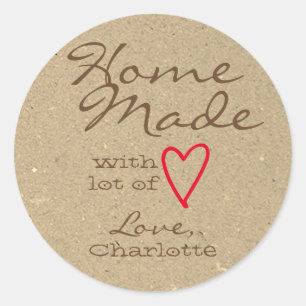 Adesivo Homemade Brown com Love Red Heart Kraft Paper