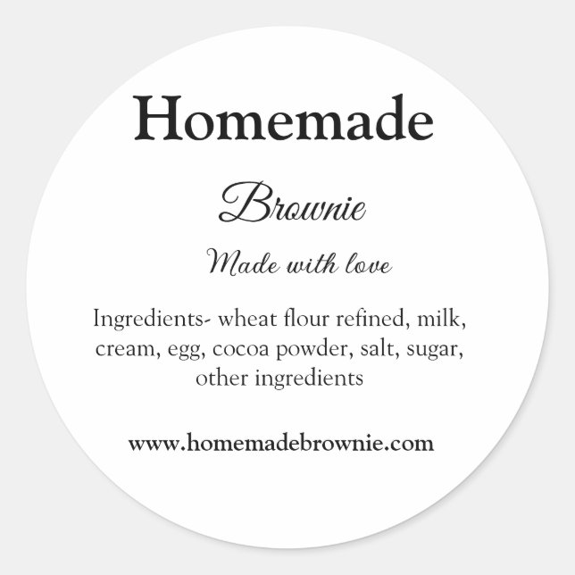 Adesivo Homemade brwonie feito com amor adicione texto web (Frente)