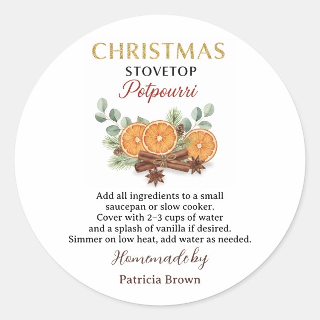 Adesivo Homemade Christmas Stovetop Potpourri Sticker Labe (Frente)