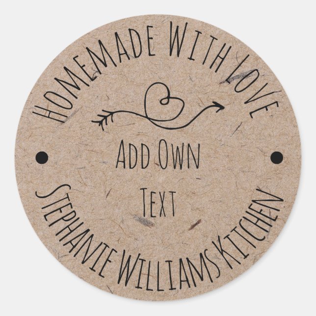 Adesivo Homemade com a Rótulo de Papel Kraft Love | Desenh (Frente)