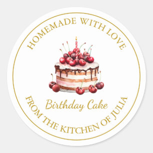Adesivo Homemade com amor Birthday Cake Label Branco