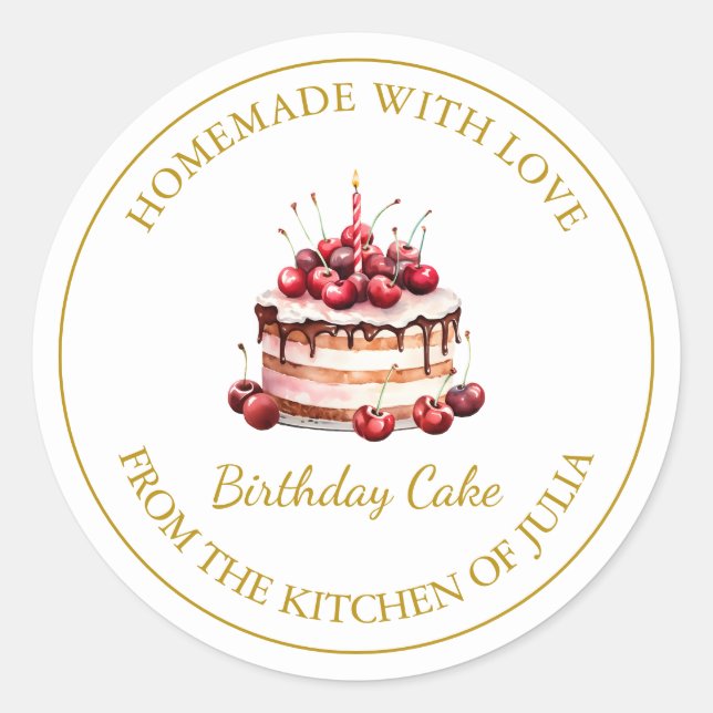 Adesivo Homemade com amor Birthday Cake Label | Branco (Frente)