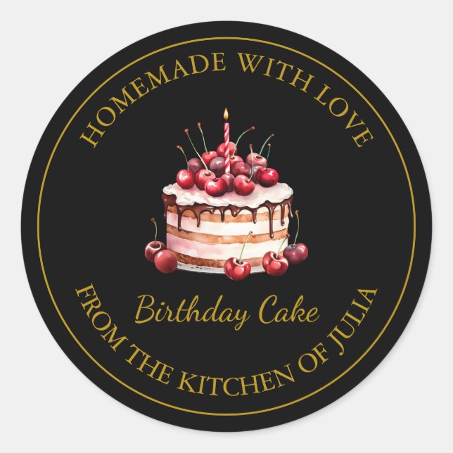 Adesivo Homemade com amor Birthday Cake Label | Preto (Frente)