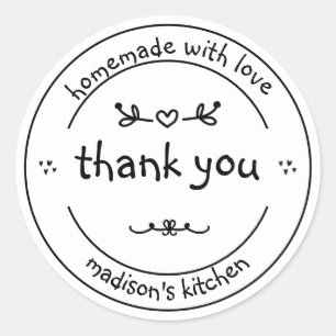 Adesivo Homemade com Amor Branco e preto, obrigado
