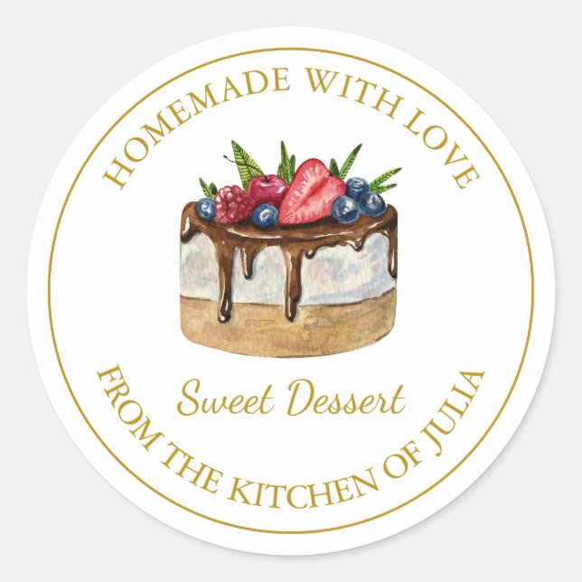 Adesivo Homemade com amor Dessert Cake Label | Branco (Frente)