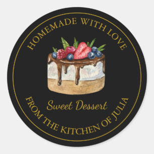 Adesivo Homemade com amor Dessert Cake Label   Preto