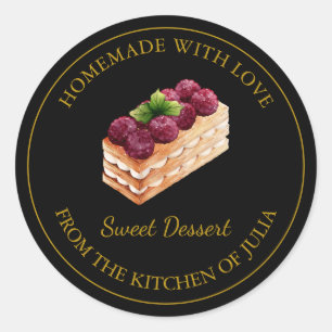 Adesivo Homemade com amor Dessert Cake Label   Preto