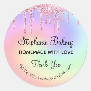 Adesivo Homemade com amor Glitter Rosa Obrigado