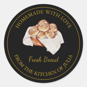 Adesivo Homemade com amor Rótulo de Pão Fresco Preto