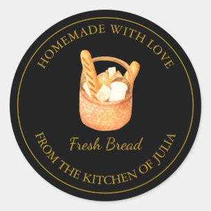Adesivo Homemade com amor Rótulo de Pão Fresco Preto