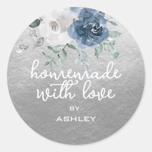 Adesivo Homemade com Love Floral Blue Rosa Silver Gift