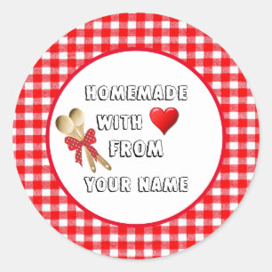 Adesivo Homemade com Love Red Gingham Round Sticker