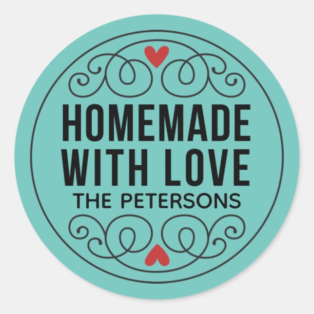 Adesivo Homemade Com Pau Clássico De Teal Com Amor (Frente)
