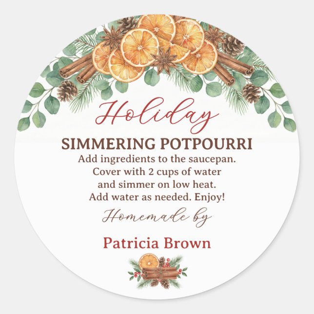 Adesivo Homemade Holiday Simmering Potpourri Recipe (Frente)