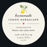 Adesivo Homemade Lemon marmalade Modern Jar<br><div class="desc">Ilustração de limão de aquarela Etiqueta de geleia caseira com lista de ingredientes na escrita moderna sobre fundo de náusea</div>