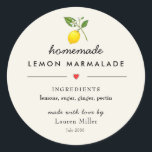 Adesivo Homemade Lemon marmalade Modern Jar<br><div class="desc">Ilustração de limão de aquarela Etiqueta de geleia caseira com lista de ingredientes na escrita moderna sobre fundo de náusea</div>