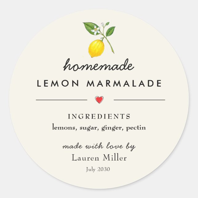 Adesivo Homemade Lemon marmalade Modern Jar (Frente)