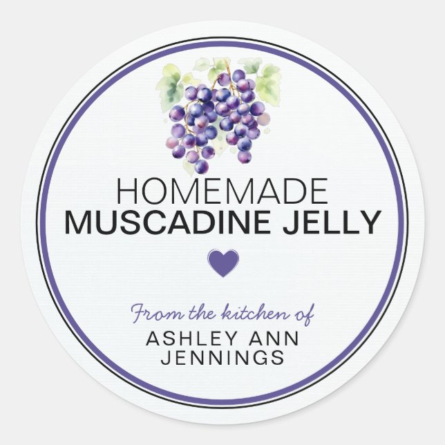 Adesivo Homemade Muscadine Jelly Label Canning Stickers (Frente)