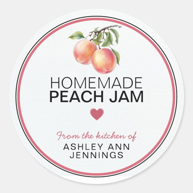 Adesivo Homemade Peach Jam Label Peaches Canning Stickers (Frente)