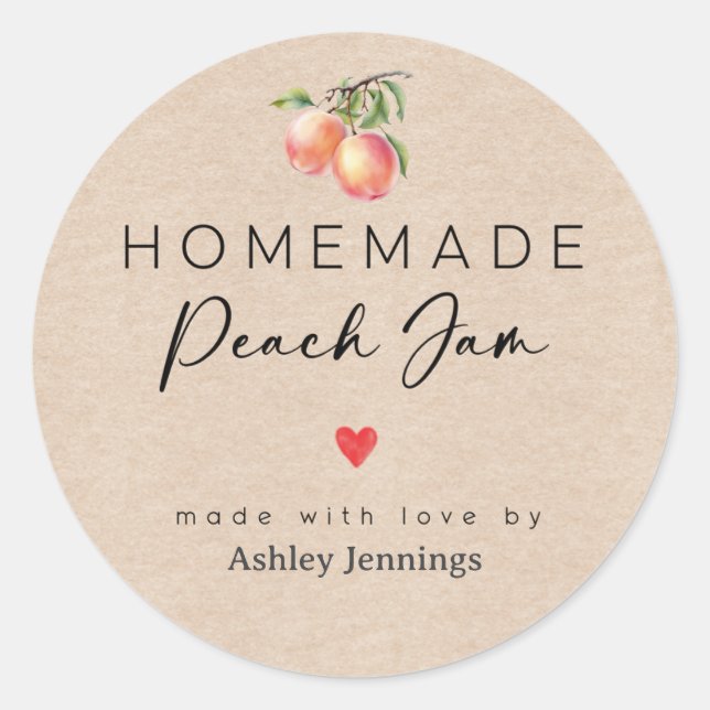 Adesivo Homemade Peach Jam Labels | Made with Love (Frente)