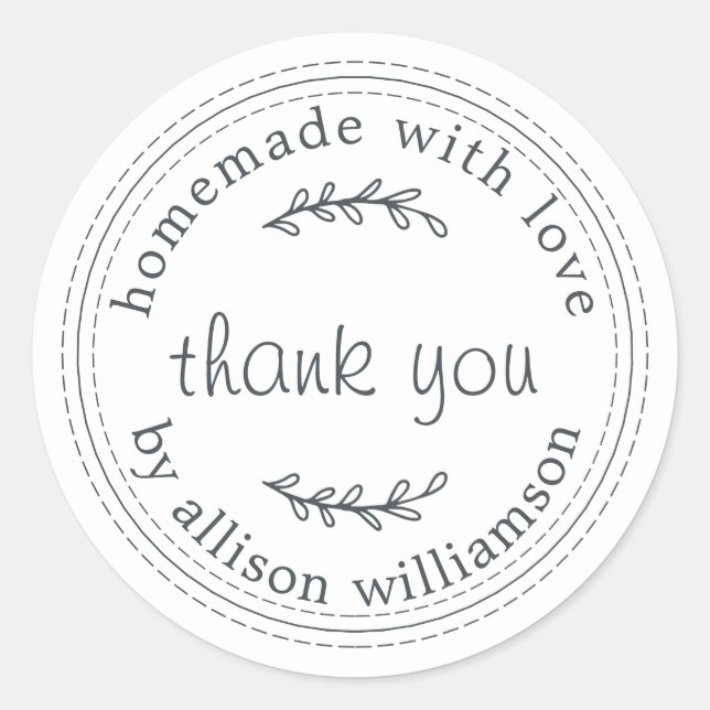 Adesivo Homemade Russo Com Amor Branco Negro Obrigado (Frente)