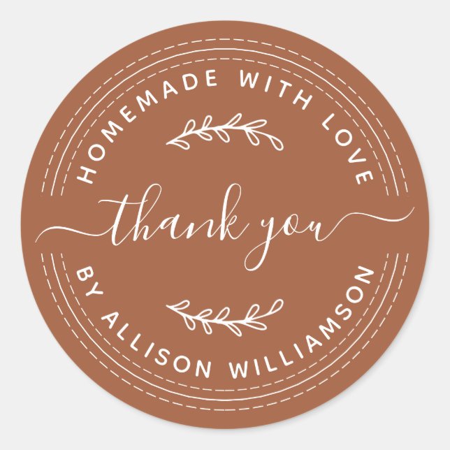 Adesivo Homemade Russo Com Amor TerraCotta Obrigado (Frente)