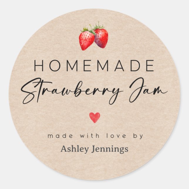 Adesivo Homemade Strawberry Jam Label Canning Stickers (Frente)