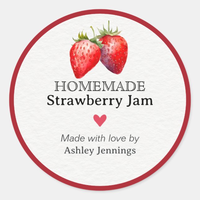Adesivo Homemade Strawberry Jam Label | Custom Sticker (Frente)
