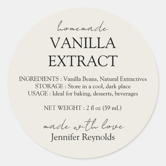 Adesivo Homemade Vanilla Extract ivory beige Instructions (Frente)
