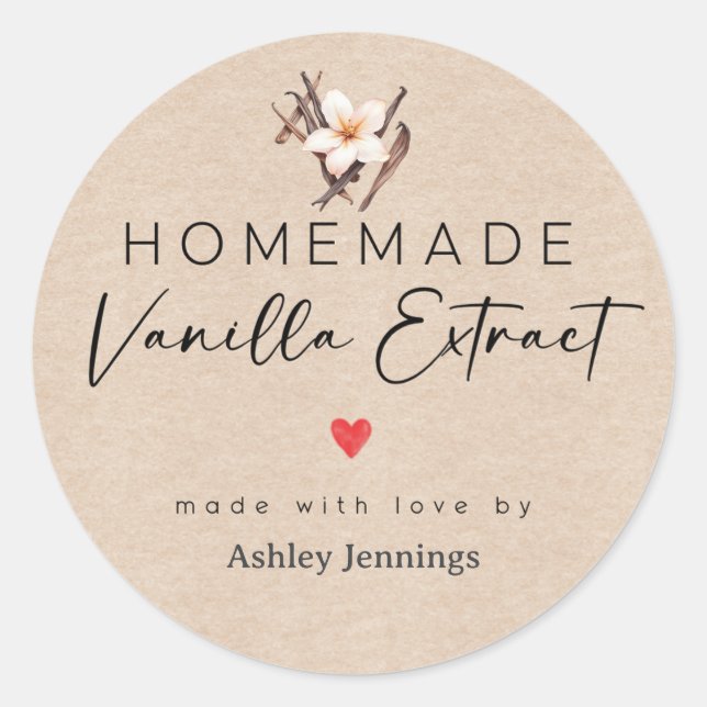 Adesivo Homemade Vanilla Extract Labels | Made with Love (Frente)