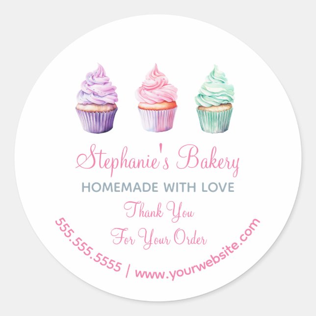 Adesivo Homemade with Love| Cup Cake Bakery Obrigado (Frente)