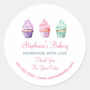 Adesivo Homemade with Love Cup Cake Bakery Obrigado