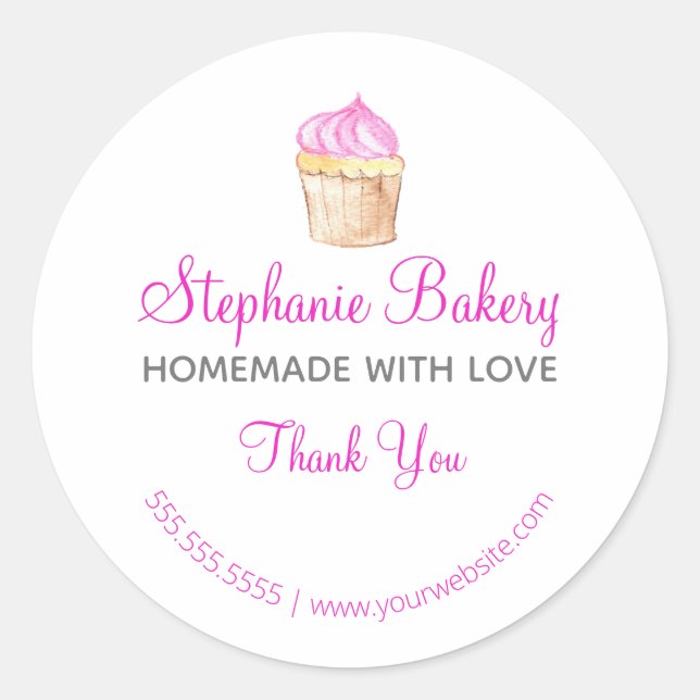 Adesivo Homemade with Love| Cup Cake Bakery Obrigado (Frente)