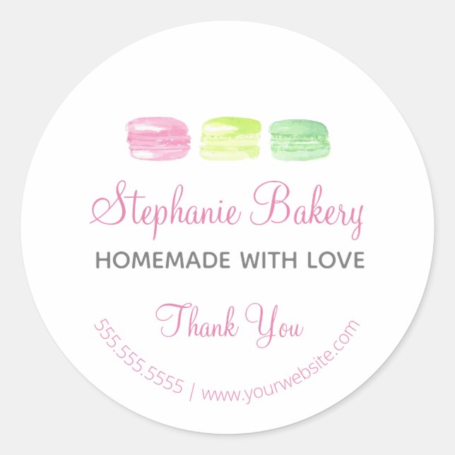 Adesivo Homemade with Love| Macaroons Bakery Obrigado (Frente)