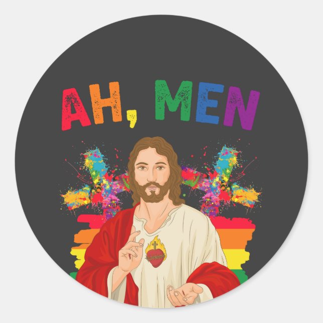 Adesivo Homens Engraçados LGBT Orgulho gay Jesus Cristão (Frente)