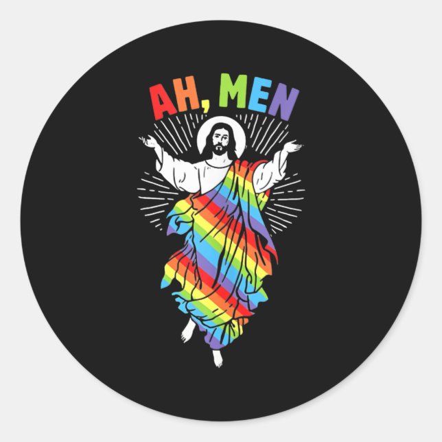 Adesivo Homens LGBT Orgulho gay Jesus Rainbow Peace (Frente)