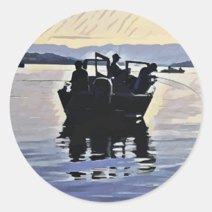 Adesivo homens que pescam no lago abstrato silhout art