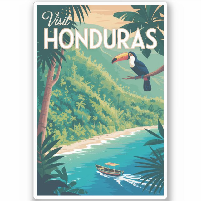 Adesivo Honduras Toucan Illustration Travel Art Vintage (Frente)