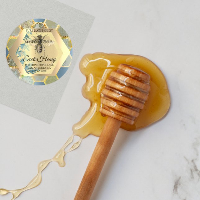 Adesivo Honey Jar Honeybee Honeycomb Abelhas Apiary Blue (Criador carregado)