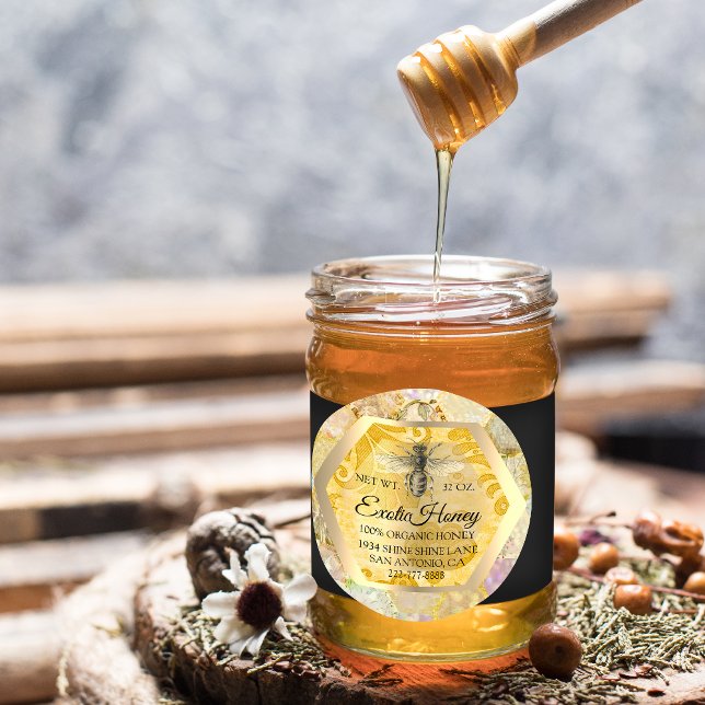 Adesivo Honey Jar Honeybee Honeycomb Apiary Glitter DOURAD (Criador carregado)