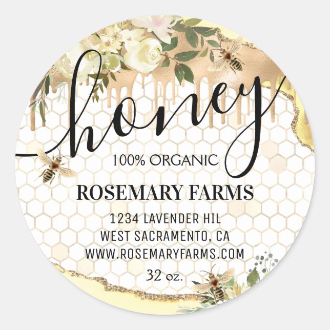 Adesivo Honey Jar Honeycomb Bee Comida Apiary (Frente)
