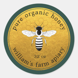 Adesivo Honey Jar Label Bee Apiary Dourada Honeycomb Green