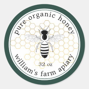 Adesivo Honey Jar Label Bee Apiary Dourada Honeycomb Green