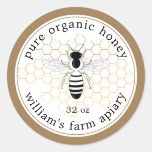 Adesivo Honey Jar Label Bee Apiary Dourado Honeycomb