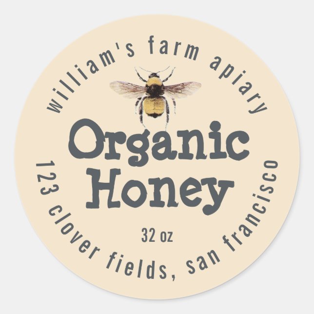Adesivo Honey Jar Label Honey Bee Apiary (Frente)
