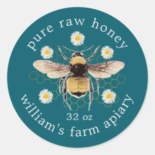 Adesivo Honey Jar Label Honey Bee Apiary Laurel Green