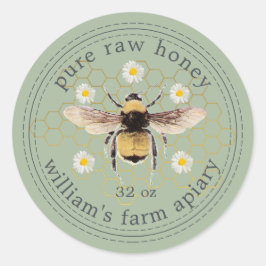 Adesivo Honey Jar Label Honey Bee Apiary Laurel Green