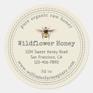 Adesivo Honey Jar Label Honeybee Apiary Antique White