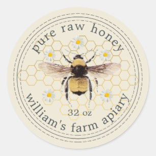 Adesivo Honey Jar Label Honeybee Apiary Antique White