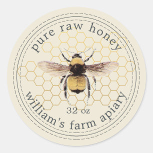 Adesivo Honey Jar Label Honeybee Apiary Antique White